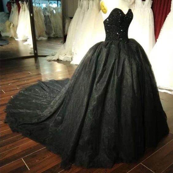 Gorgeous Black Sweetheart Crystal Ball Gown Sweet 16 Dress, Black Party prom Gown cg14470