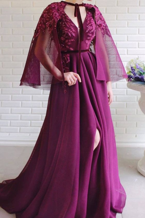 Vintage V Neck Prom Dress Purple Cheap Customed Prom Dress cg14522