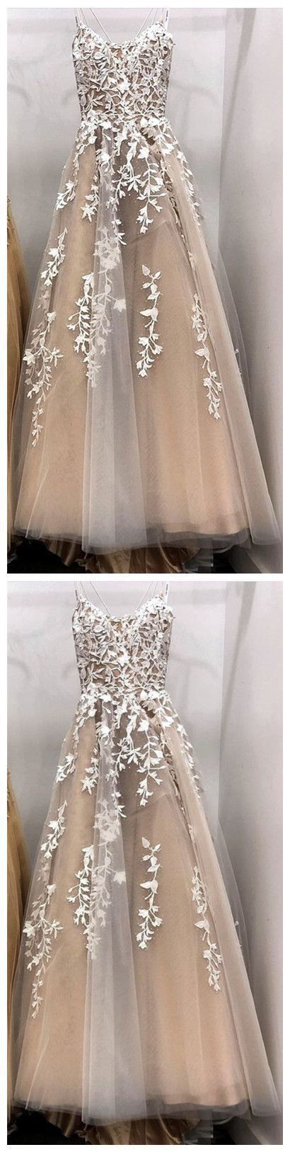 Elegant Spaghetti Tulle Appliques Prom Dresses Formal Evening Gowns cg14591