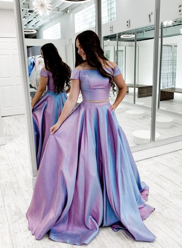 Simple long prom dress two pieces evening dress cg14592