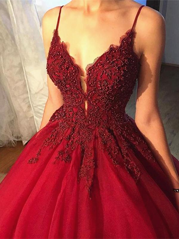Beaded V Neck Burgundy Prom Dress with Lace Flowers, Burgundy Formal Gown cg14600