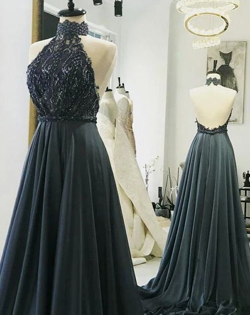 Sexy Sleeveless Halter Open Back Long Prom Dresses, Evening Party Gown cg14615