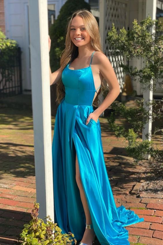 Simple Straps A-Line Satin Long Prom Dress cg14621