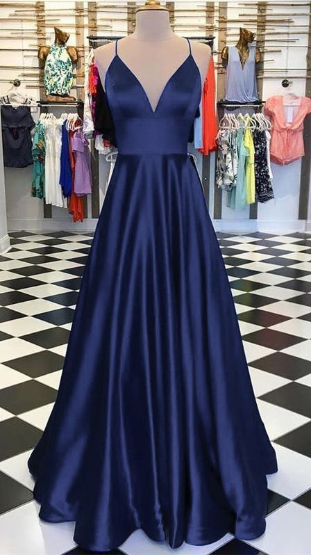 A-Line Long Satin V-Neck Prom Dresses Formal Evening Gowns cg14645