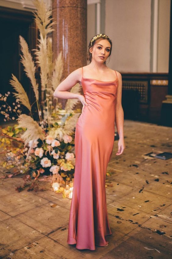 Cowl Neck Sheath Coral Long Prom Dress cg14646