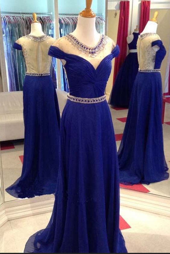 V-Neck ,Backless ,Sweep Train,Royal Blue Prom Dress,Sexy Party Dress cg14737