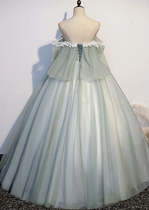 GREEN TULLE LACE LONG PROM DRESS GREEN TULLE LACE FORMAL DRESS cg14744