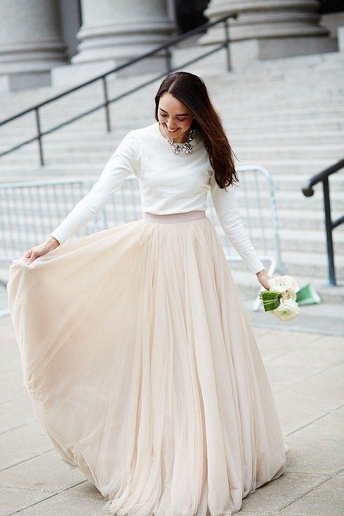 Simple Unique Long Sleeves Two Piece Prom Dress with Nude Tulle Skirt cg14781