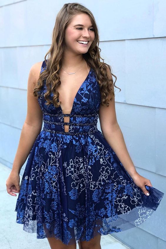 A-line Short Homecoming Dresses, Navy Homecoming Dresses cg1482