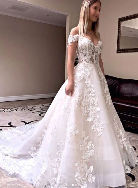 White lace tulle long prom dress, white evening dress cg14824