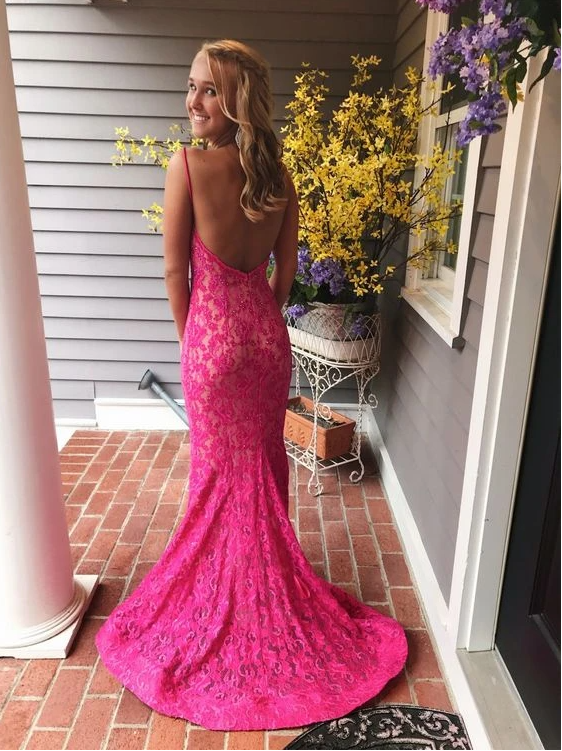 Pink Lace Prom Dresses,Mermaid Long Prom Dresses, Pretty Prom Dresses cg14933