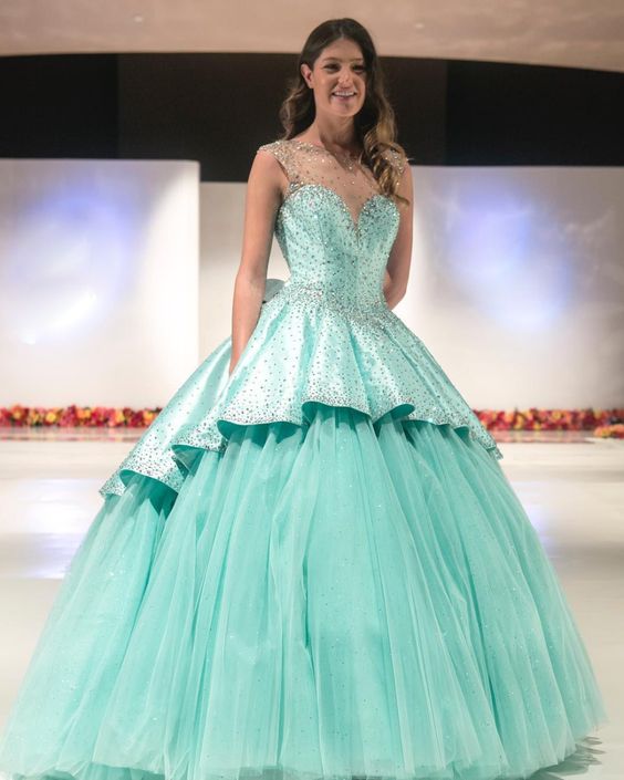 Glitter Mint Quinceanera Dresses Beaded Satin Prom Dresses cg14936