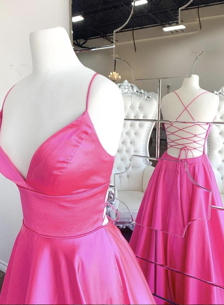 Simple v neck satin long prom dress evening dress cg14970