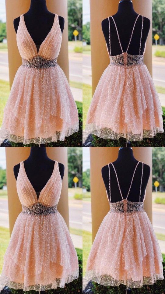 Short Homecoming Dress with Beading, Open Back Graduation Dress, cg15014