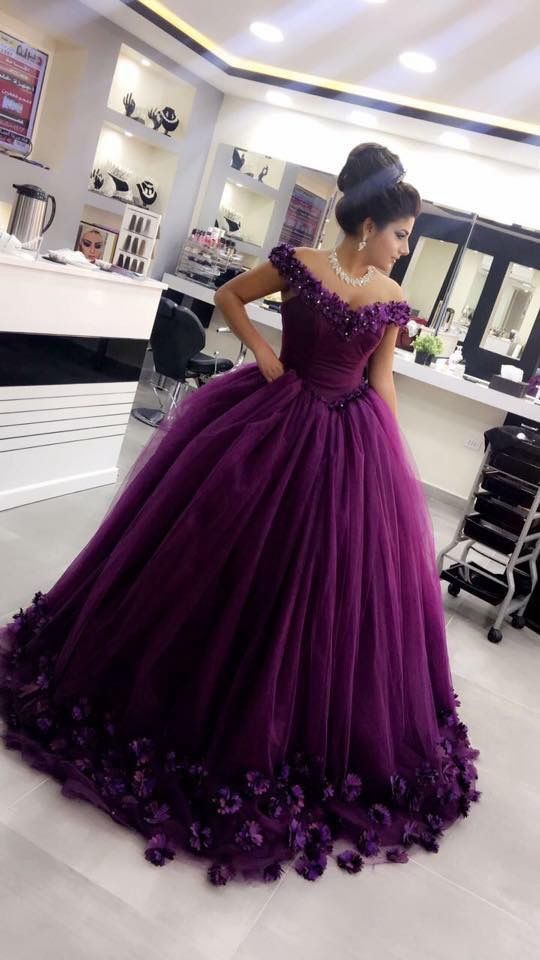 Off the shoulder purple prom dress with appliques cg15051