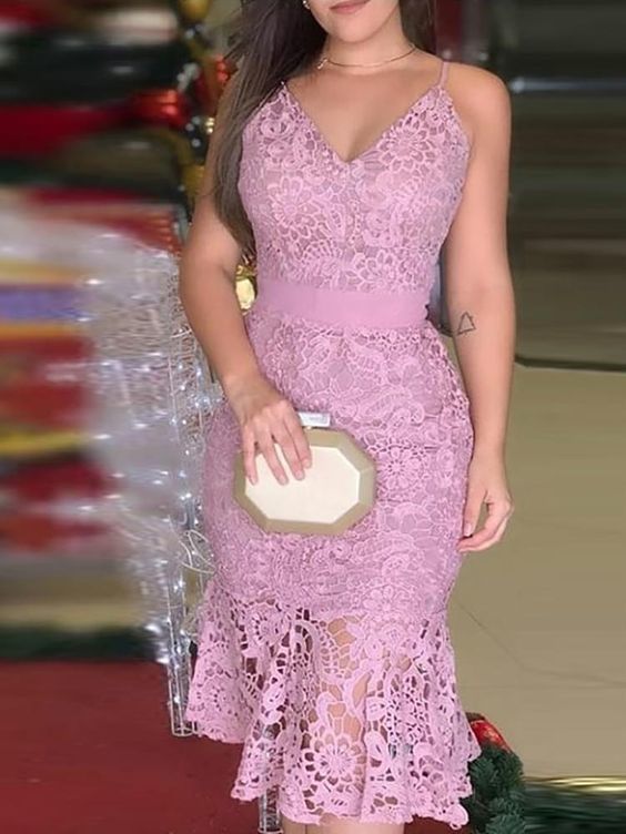 Spaghetti Strap Ruffles Crochet Lace Homecoming Dress cg15069