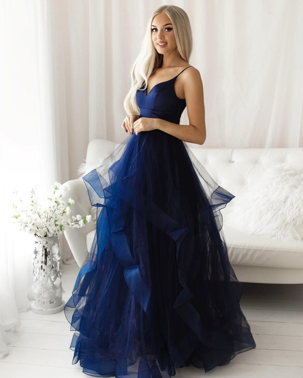 BLUE TULLE LONG PROM DRESS BLUE EVENING DRESS cg15089