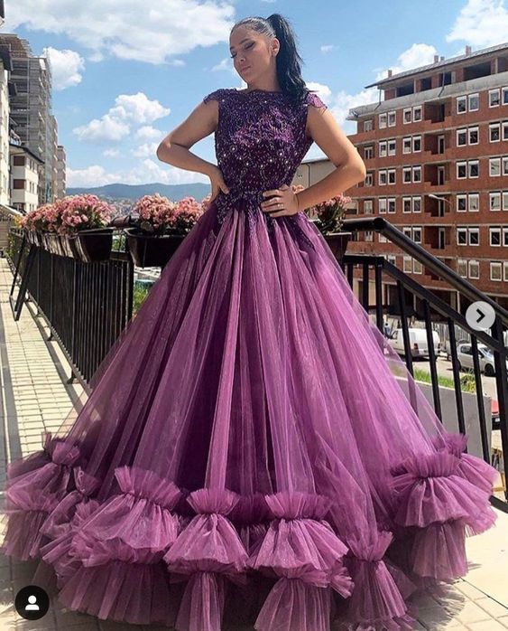 Scoop Neck Tulle Prom Dress, Charming Prom Dress With Beading Top cg15102