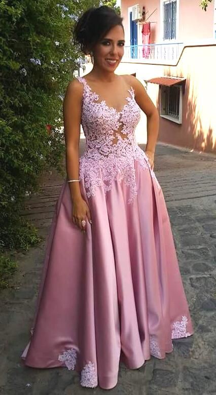 Appliques Illusion Bodice Satin Prom Dresses,Sexy Lace Prom Dress cg15111