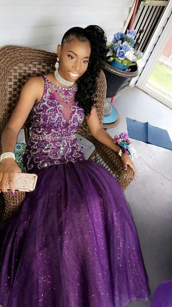 Purple Mermaid Long Prom Dress With Beading cg15127