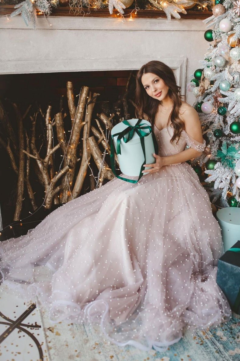 Light pink sweetheart tulle beads long prom dress pink formal dress cg15184