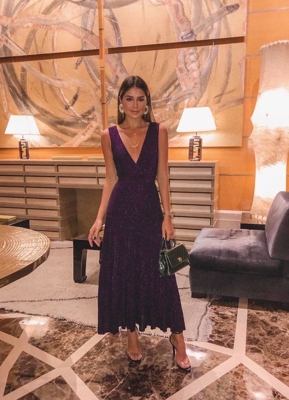 Deep V Neck Tea Length Prom Dress cg15189