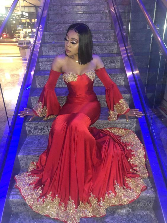 Uniqus Mermiad Long Prom Dress With Train, Appliques Prom Dress cg15202