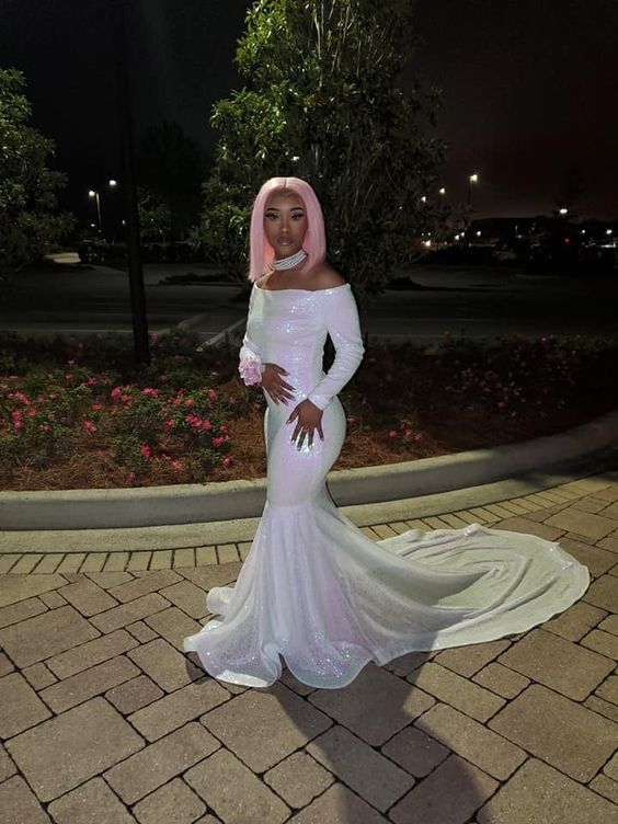 Off The Shoulder White Long Prom Dress Wih Train cg15232