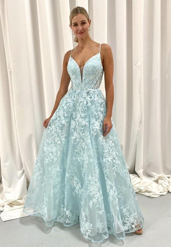 Stylish v neck lace long prom dress green evening dress cg15234