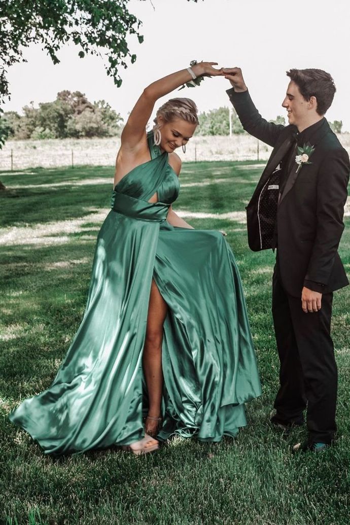 Gorgeous Halter Green Long Prom Dress with Slit cg15256