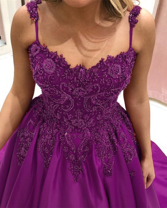 Purple Sweetheart Ball Gown Prom Dresses Lace Embroidery Beaded cg15278