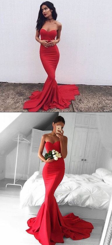 Mermaid Strapless Sleeveless ,Sweep Train, Burgundy Prom Dress ,Long Prom Dress cg15297