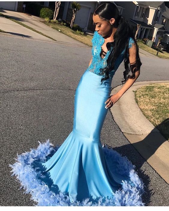Mermaid Long Prom Dress With Feathers cg15315