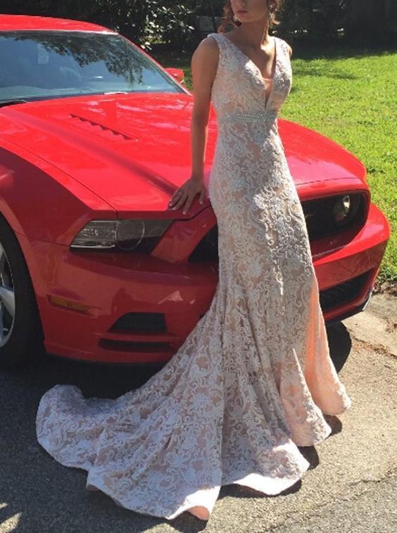 Gorgeous Sleeveless Lace Applique Mermaid Beaded Long Evening Prom Dresses cg15349