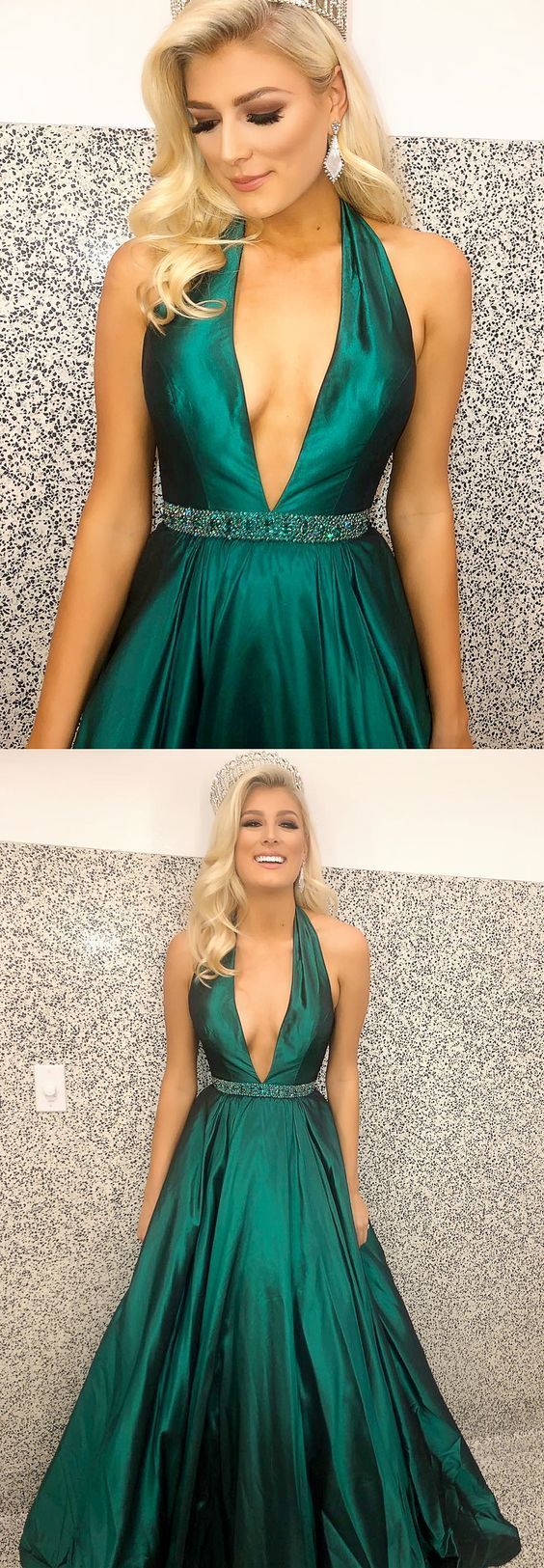 Sexy Deep V Neck Emerald Green Long Pegeant Dress, Gorgeous Prom Dress cg15366