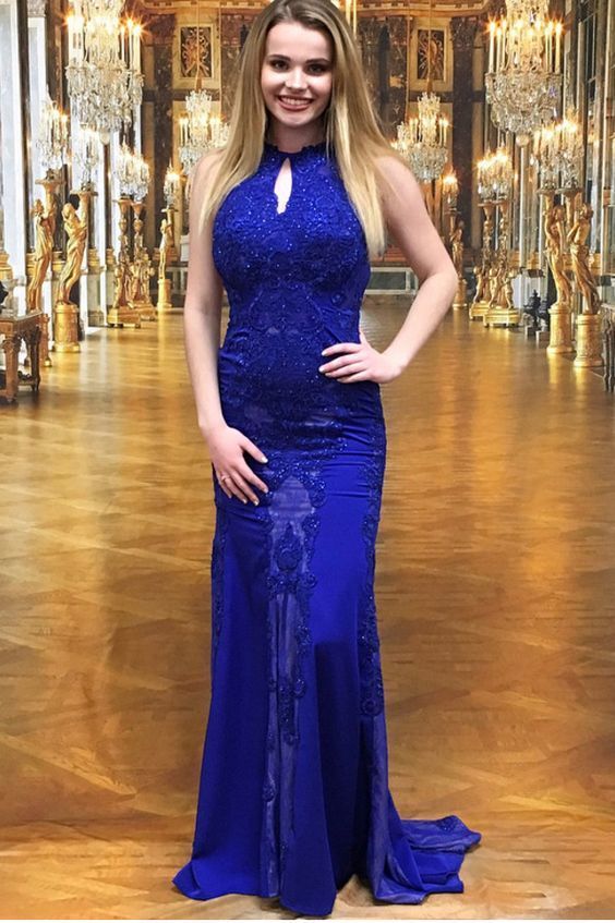 Royal Blue Mermiad Long Prom Dress With Lace cg15431