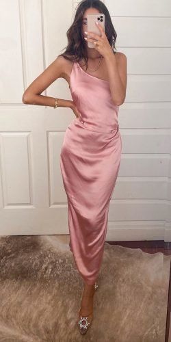 Silk simple with straps pink prom dress cg15464