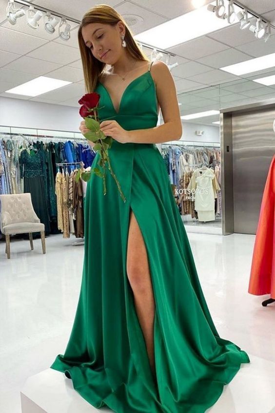 Green Long Prom Dress with Slit cg15472