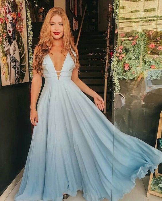 A-line V Neck Ombre Prom Dress, Chiffon Prom Dress cg15528