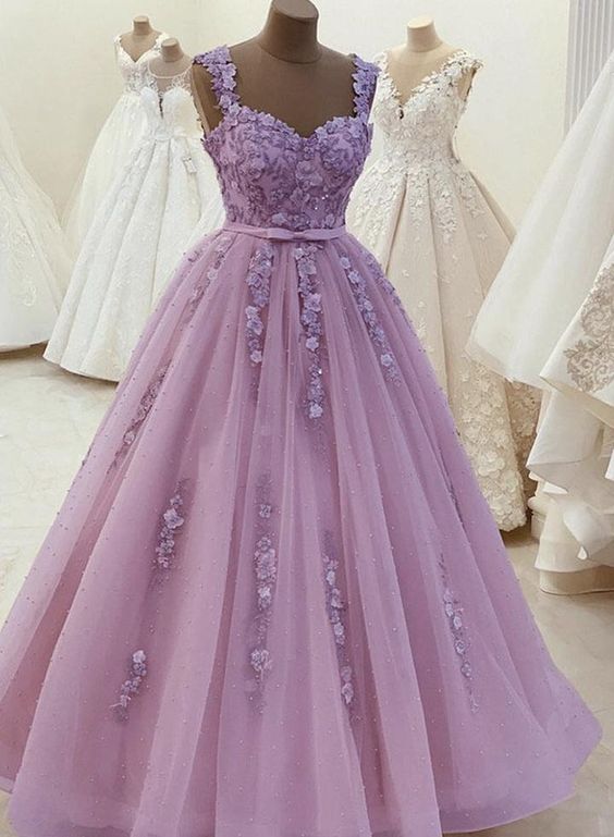 Gorgeous Sweetheart Neck Beaded Purple Lace Prom Dresses, Purple Lace Formal Dresses cg15655