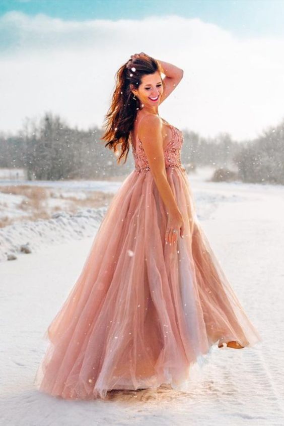 V Neck Beaded Rosewood Formal Evening Dress prom gowns cg15670