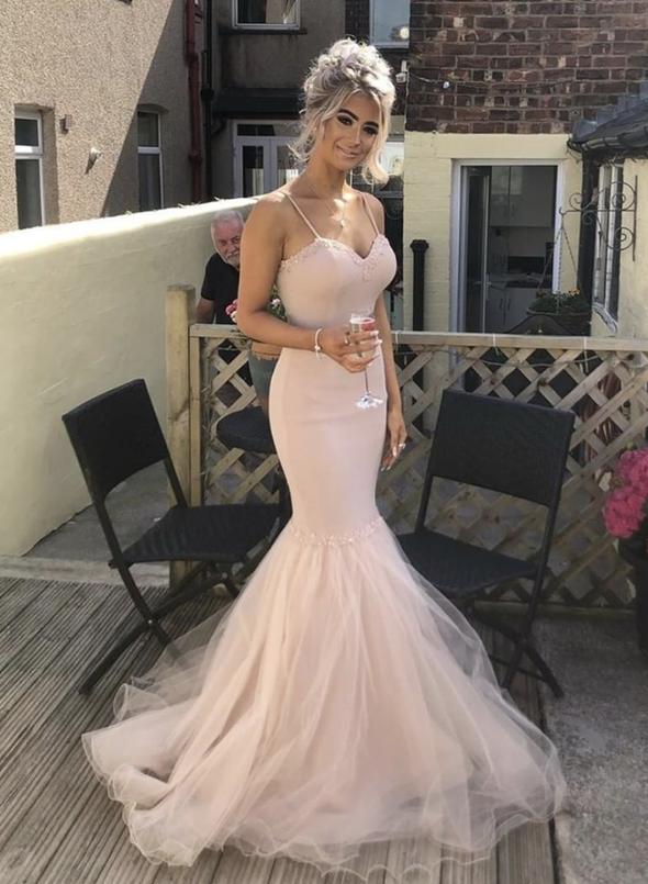 Pink sweater neck long prom dress mermaid evening dress cg15676