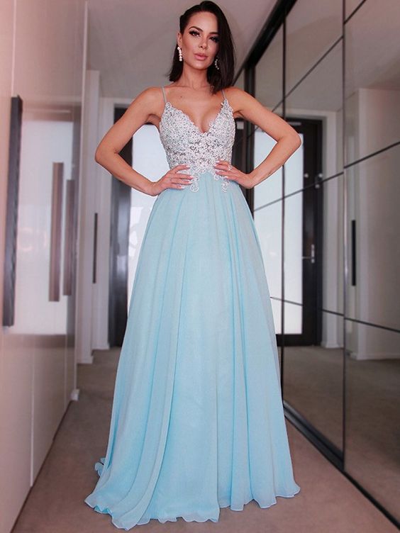 A-Line/Princess Chiffon Applique Sleeveless V-neck Sweep/Brush Train Dresses Prom Dresses cg15734