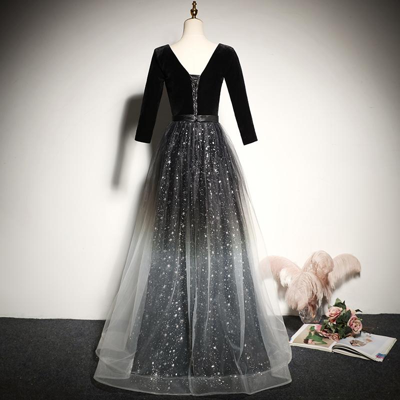 Beautiful Tulle With Velvet Long Sleeves Prom Dress, New Style Bridesmaid Dress cg15748