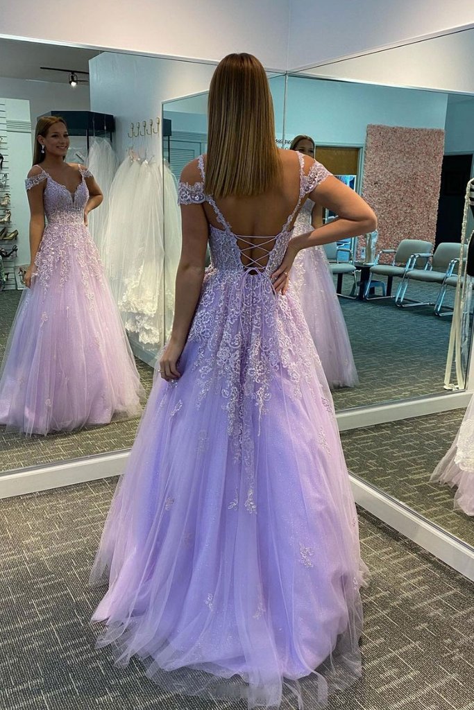 PURPLE TULLE LONG PROM DRESS PURPLE LACE LONG EVENING DRESS cg15752