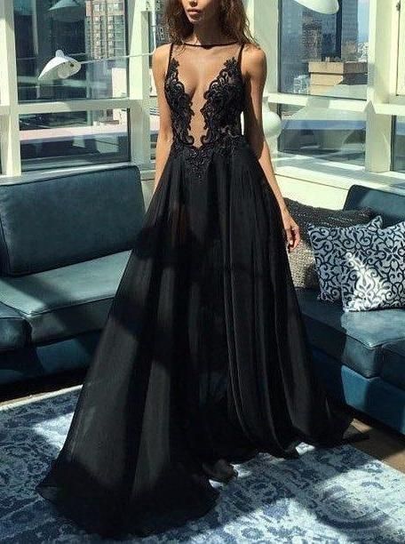 Black Prom Dress,A-line Prom Dress,Appliques Prom Dresses,O-Neck Prom Dress cg15766