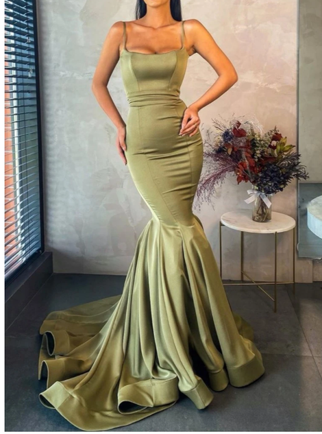 Square Neckline Olive Green Prom Dresses with Mermaid Skirt cg15780