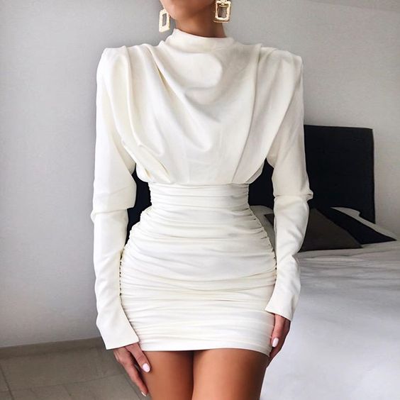 Slim Solid Color Long-Sleeved Dress Homecoming Dress cg15781