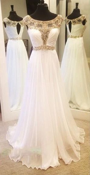 Charming Prom Dress,White Prom Dress,Chiffon Prom Dress,Beading Sleeveless Evening Dress cg15788