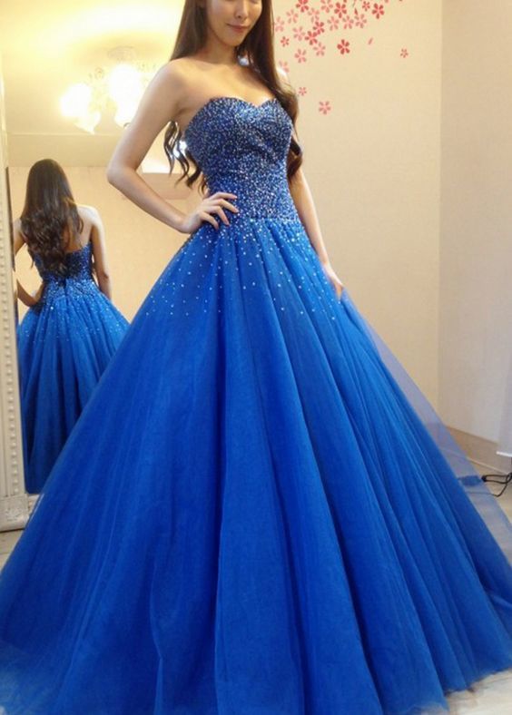 Sweetheart Blue Tulle Prom Dress , Charming Prom Dress cg15823